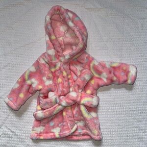EUC Soft Plush Hooded Pink Baby Bath Robe 0-9 Months Rainbows